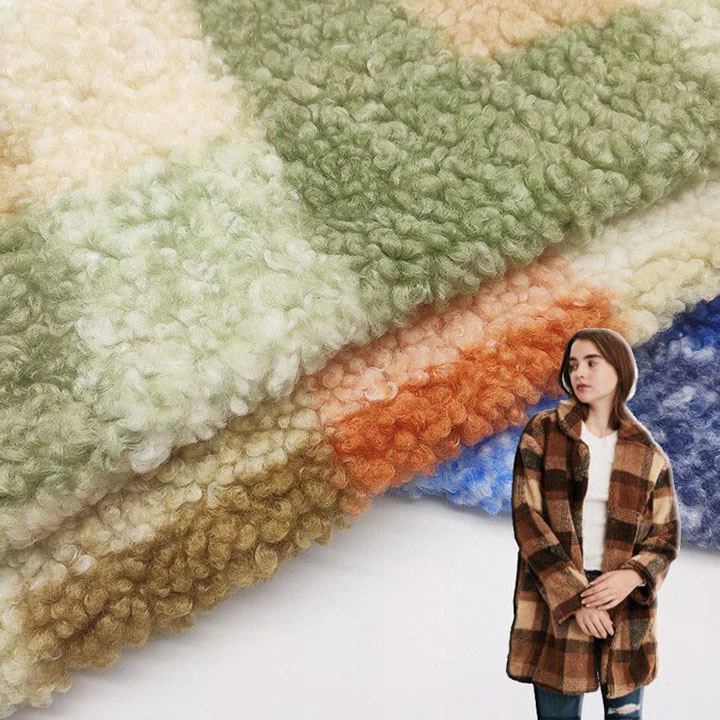 Printed Grid Sherpa Fleece Fabric